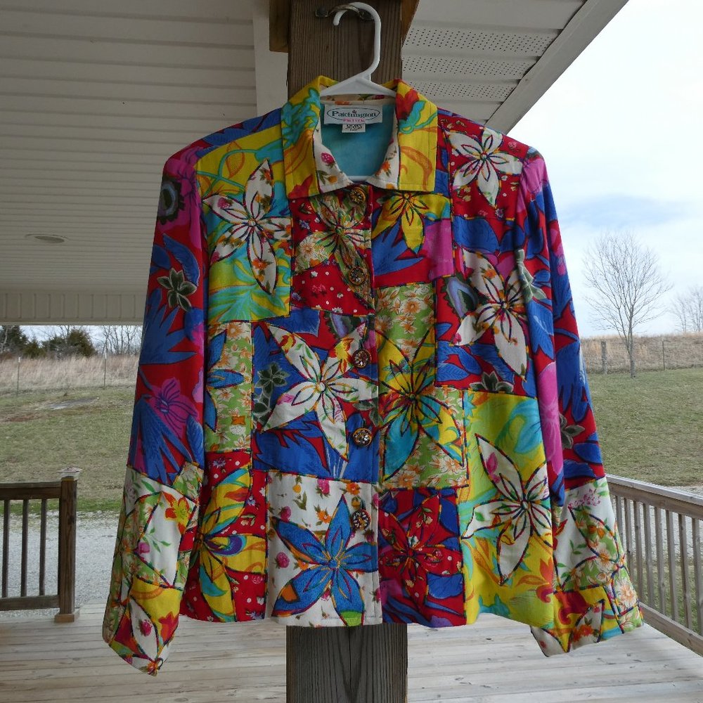 Vintage Patchington Petite Size S Patchwork Multicolor Blazer Jacket Colorful